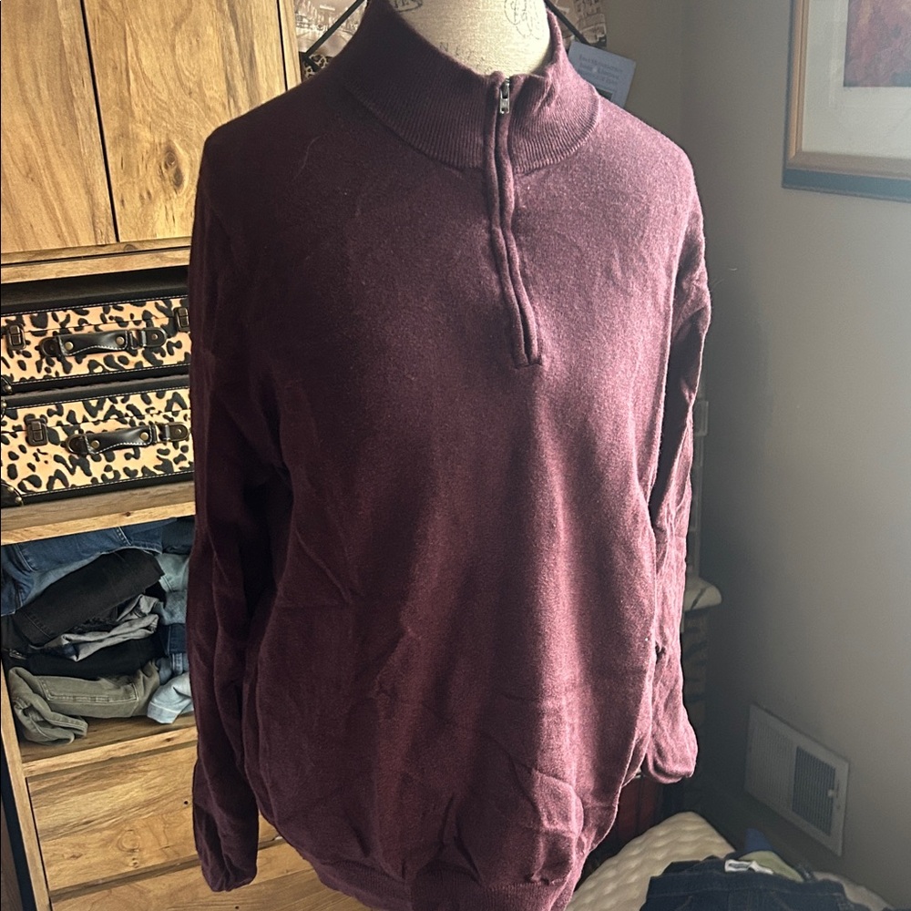 14th & Union Men's Maroon  Quarter Zip-Up Sweater - Medium